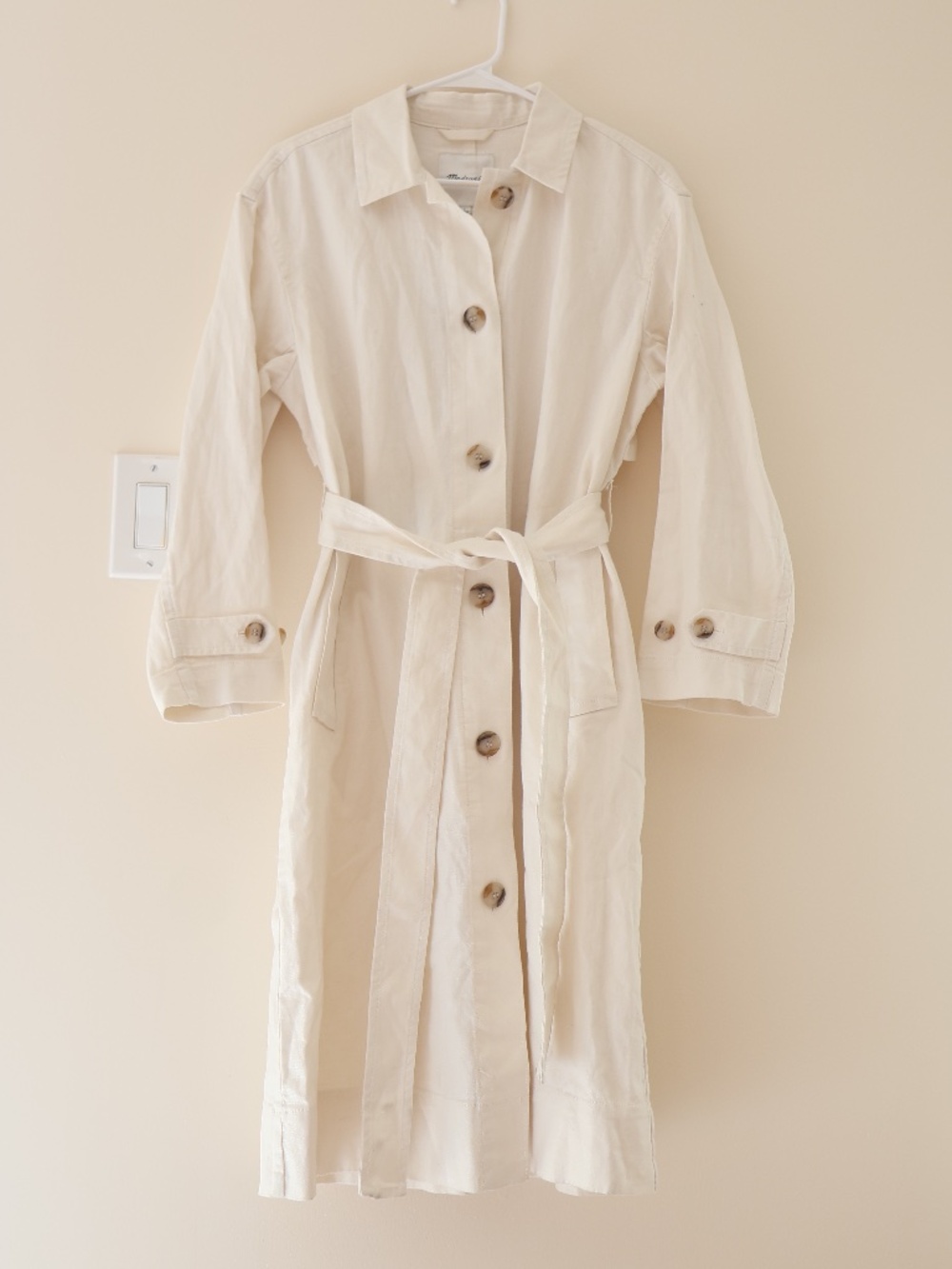 NWT Madewell Women’s Cotton Linen Blend Trench Coat Duster Jacket Sz Small Cream